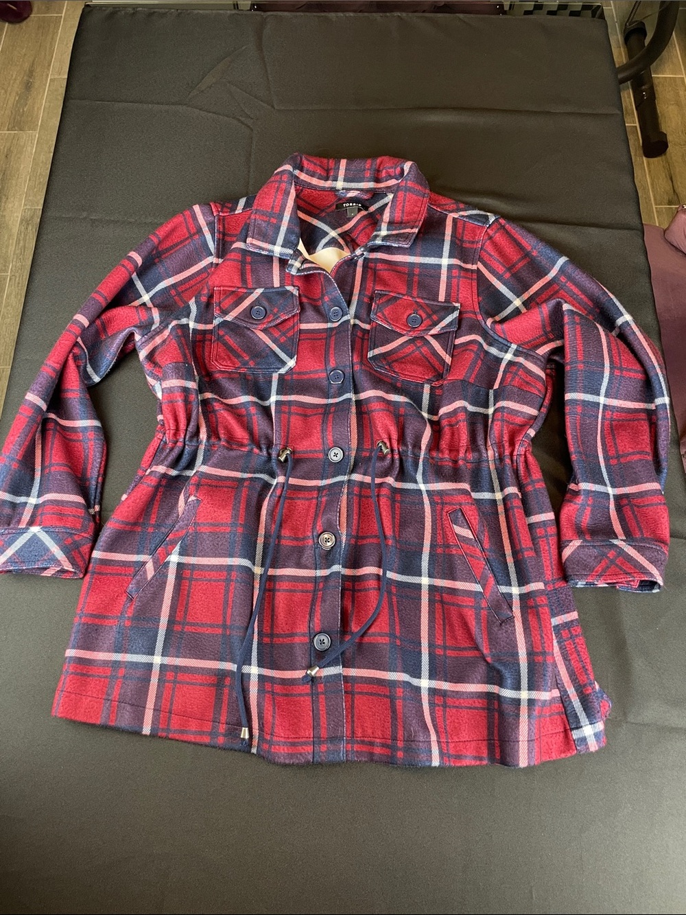 Torrid size 2 red purple white Plaid Button-Front Shacket Jacket warm